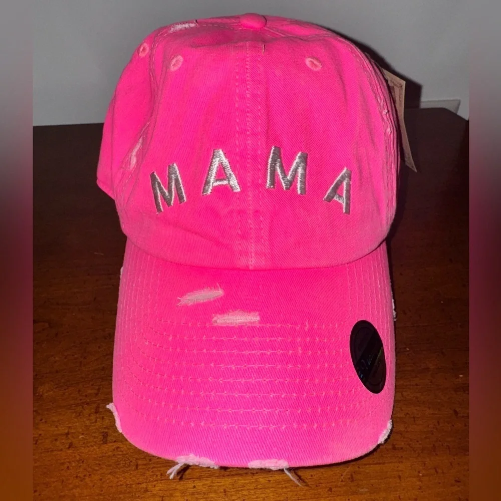 Hot Pink MAMA Distressed Baseball Cap – Mom Life Adjustable Hat NWT - Picture 4 of 6